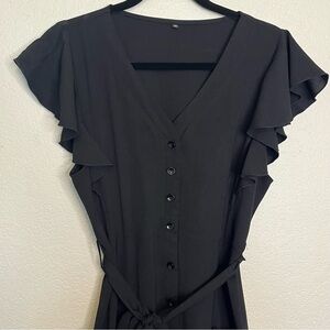 Amazon Flutter Sleeve V-Neck Black Button-Down Dress Size Medium